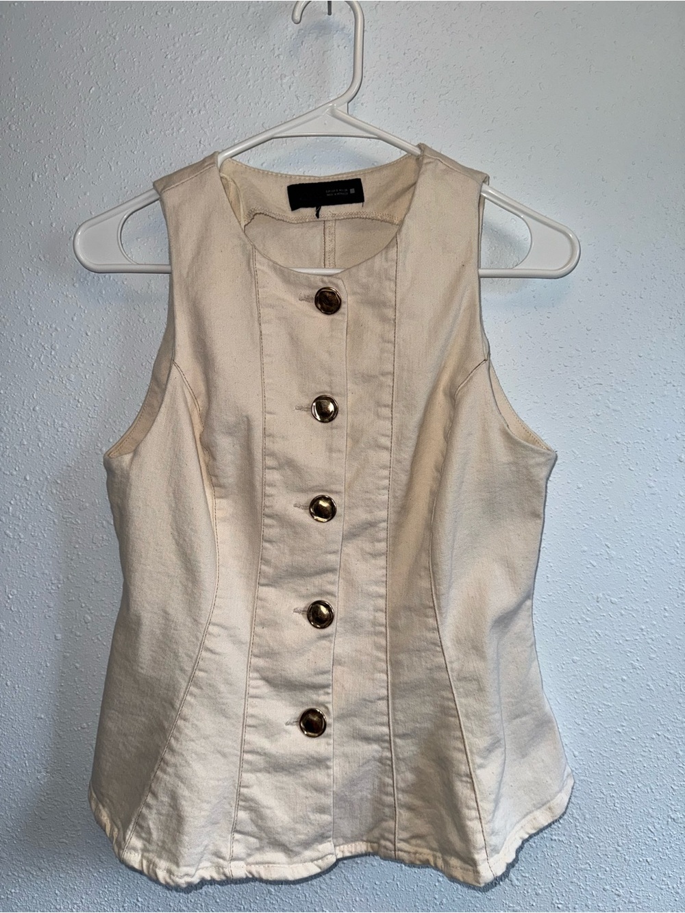Zara Cream Denim Button-Front Top Vest